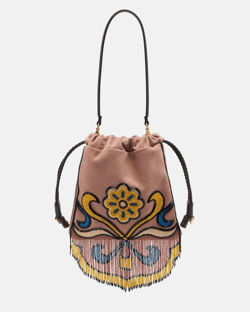 Etro Schultertasche Kalispera Small aus Veloursleder Rosa