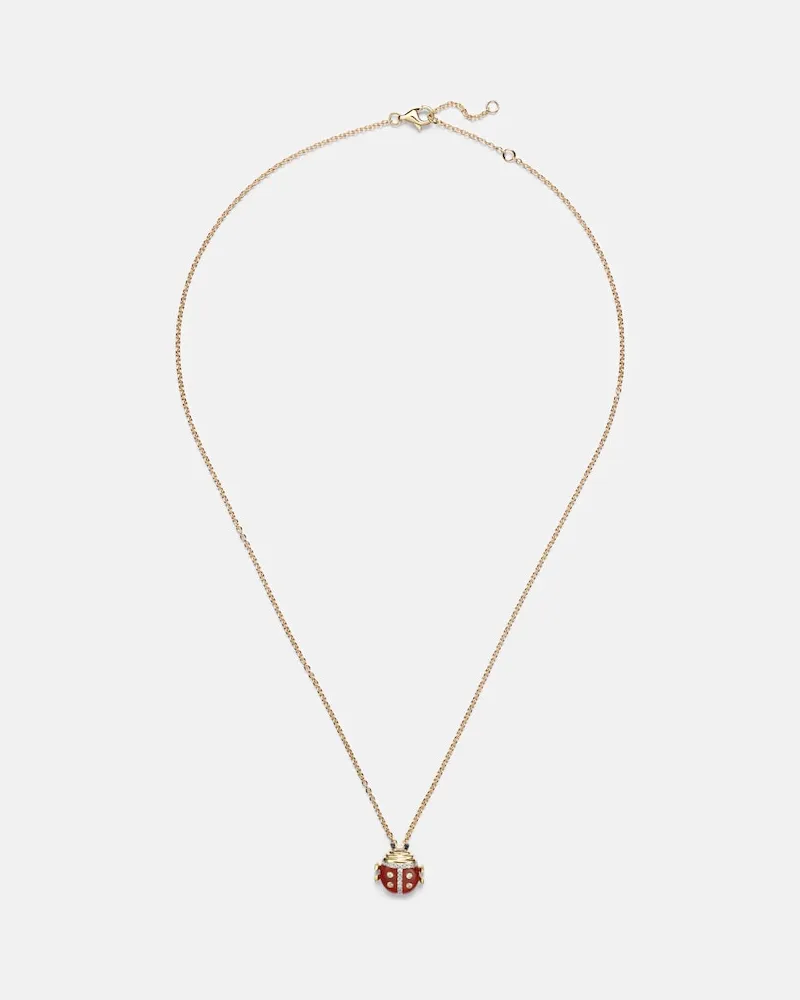Yvonne Léon Yvonne Léon Halskette Coccinelle Mini aus 9kt Gelbgold mit Diamanten und Achat Gold