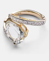 MATEO Ring Slanted aus 14kt Gelbgold mit Diamanten und Topaz Gold