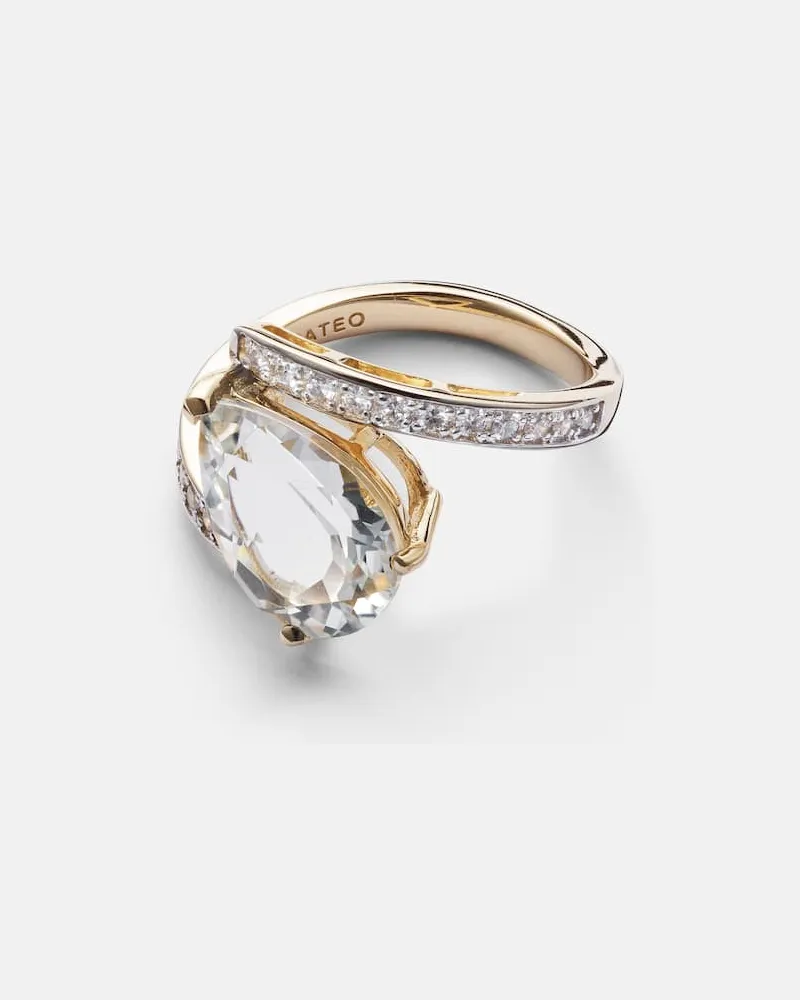MATEO Ring Slanted aus 14kt Gelbgold mit Diamanten und Topas Gold