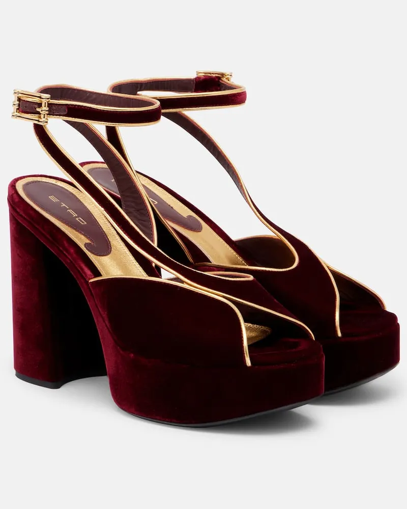 Etro Plateausandalen 120 aus Samt Burgunderrot
