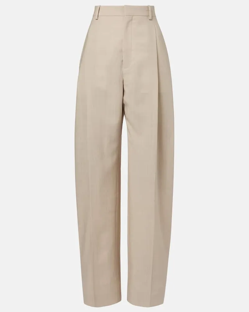 WARDROBE.NYC Gerade Mid-Rise-Hose aus Wolle Beige