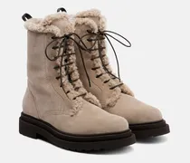 Schnürstiefel aus Veloursleder mit Shearling