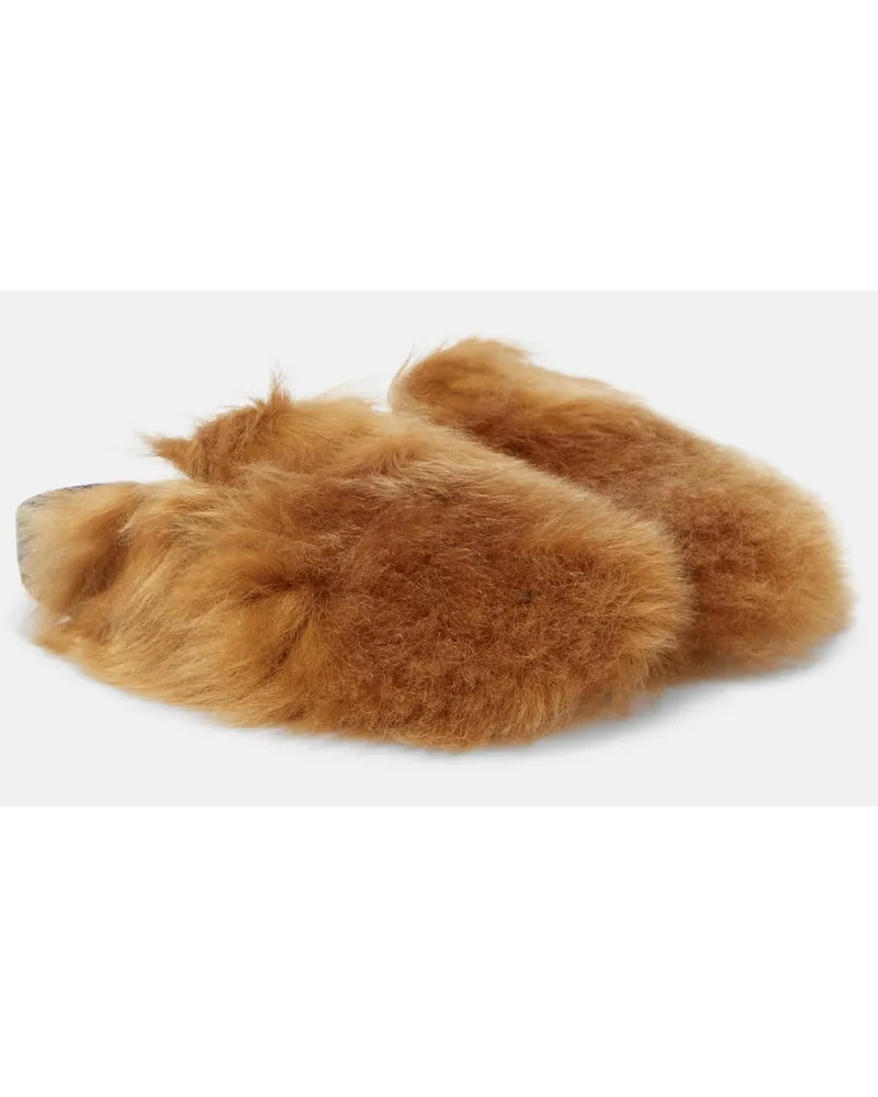 Alanui Slippers Journey aus Shearling Schwarz