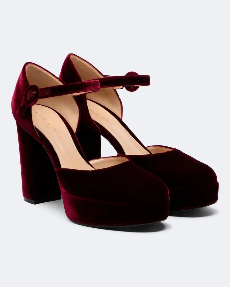 Gianvito Rossi Plateaupumps aus Samt Burgunderrot