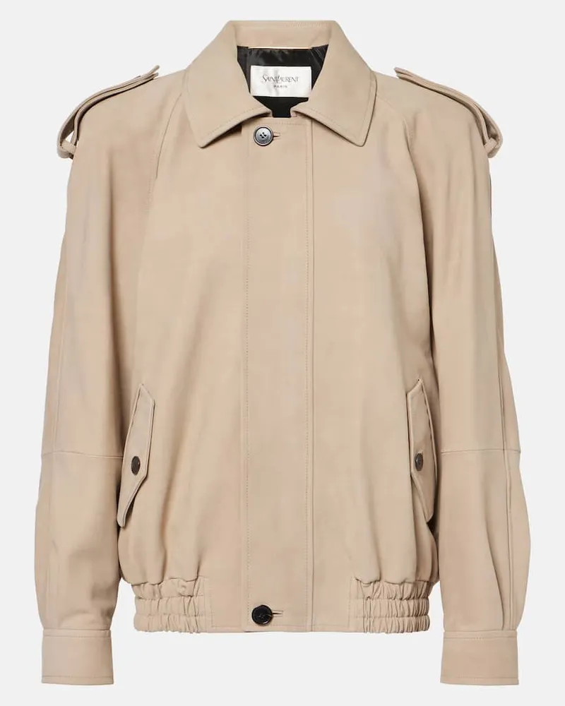 Saint Laurent Lederjacke Grau
