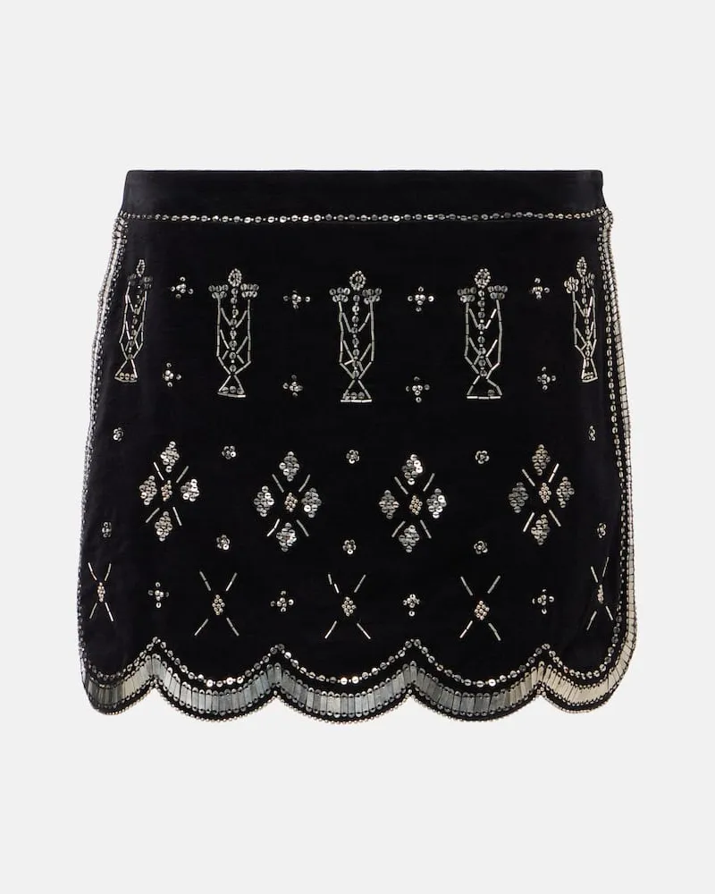 Isabel Marant Verzierter Minirock Handore aus Baumwollsamt Schwarz