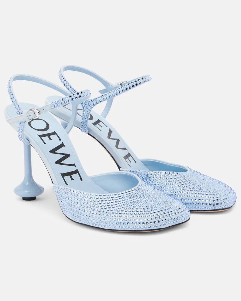 Loewe Pumps Toy 90 aus Leder mit Kristallen Blau