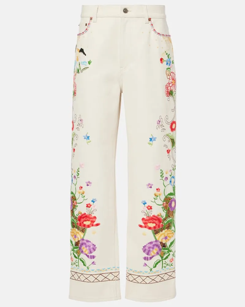 Valentino Garavani Bestickte High-Rise Straight Jeans Weiß