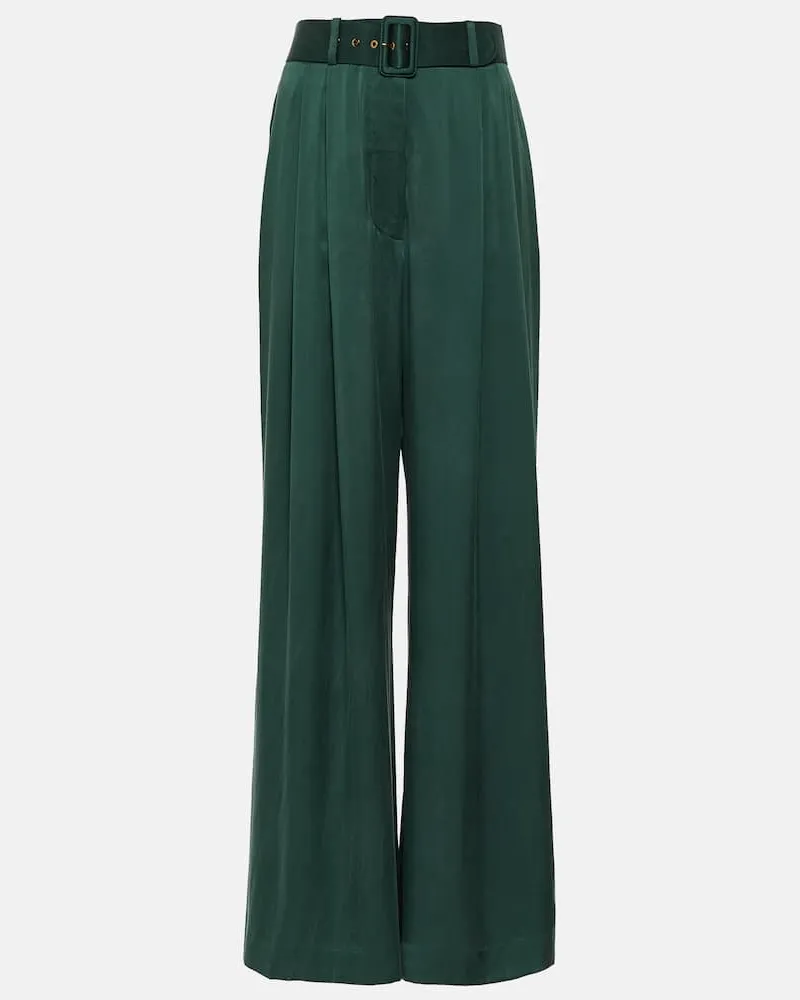 Zimmermann Weite Hose Tuck aus Seidensatin Grün