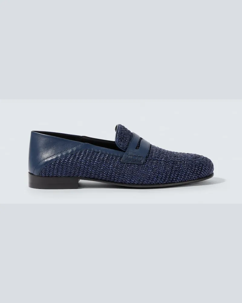 Manolo Blahnik Loafers Padstow aus Raffiabast mit Leder Blau