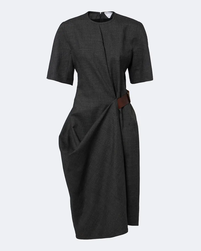 Bottega Veneta Midikleid aus Wolle mit Leder Grau