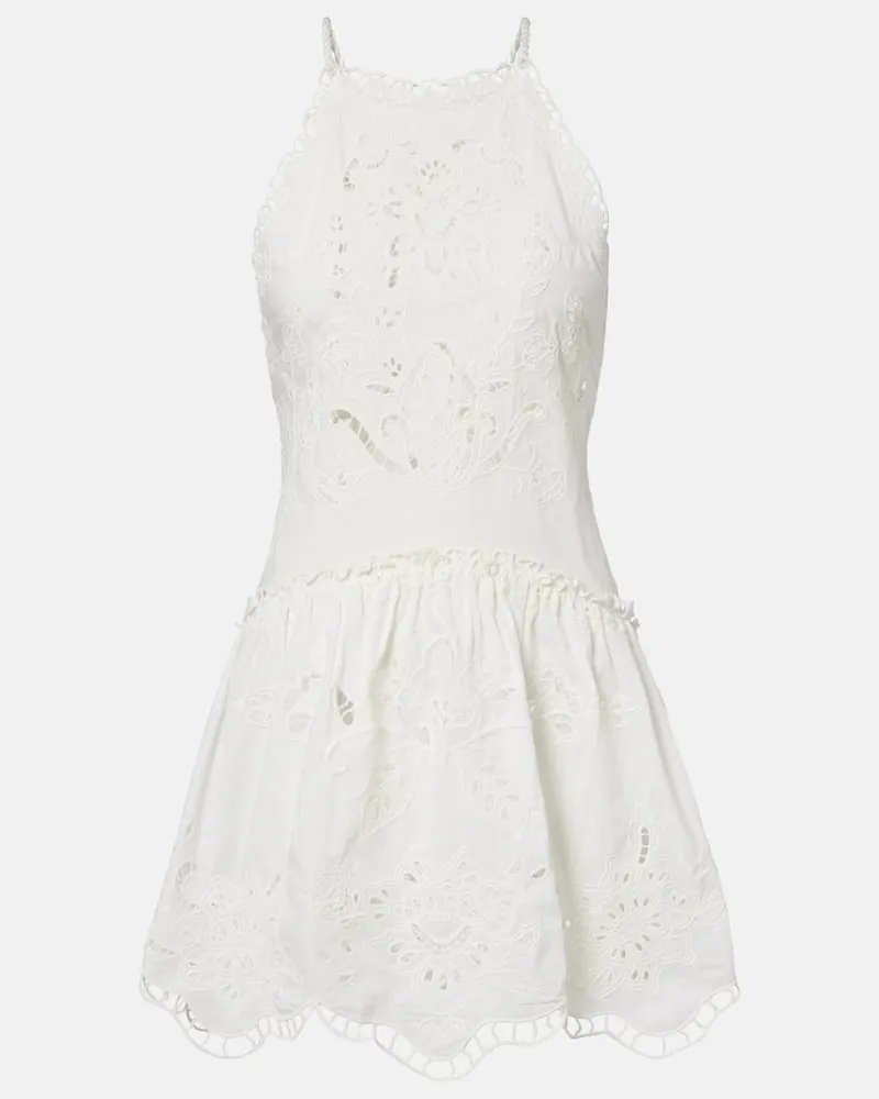 FARM Rio Besticktes Minikleid aus Baumwolle Weiß