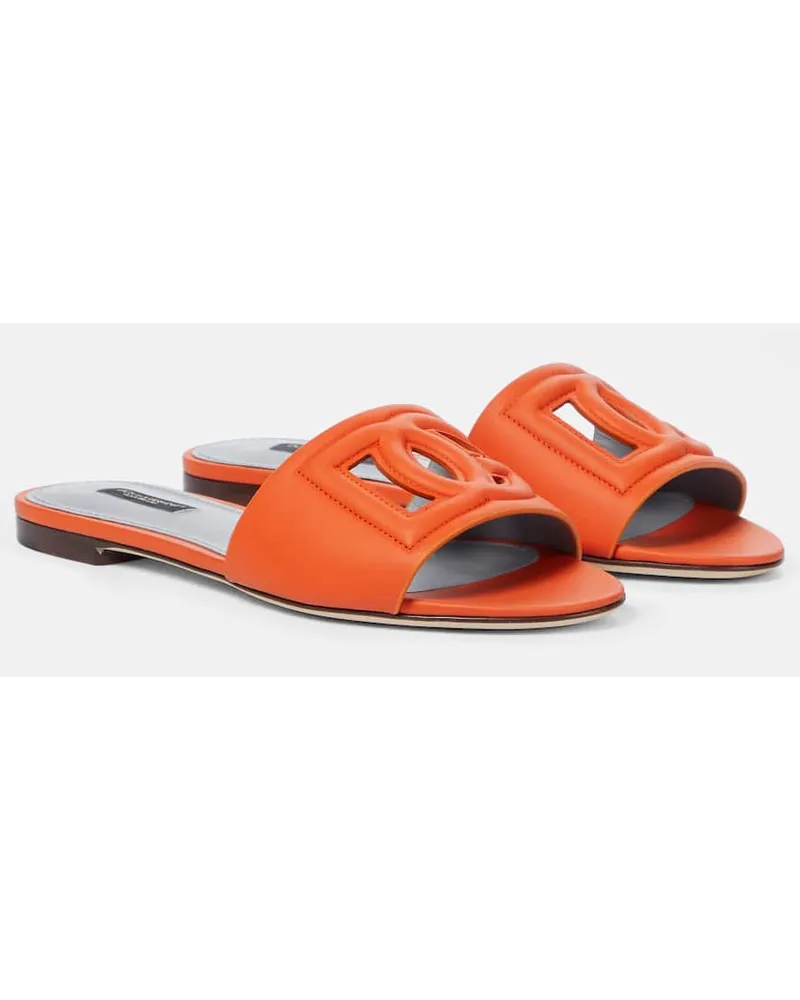 Dolce & Gabbana Pantoletten DG aus Leder Orange