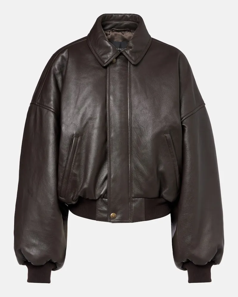 Balenciaga Lederjacke Round Taxi Braun