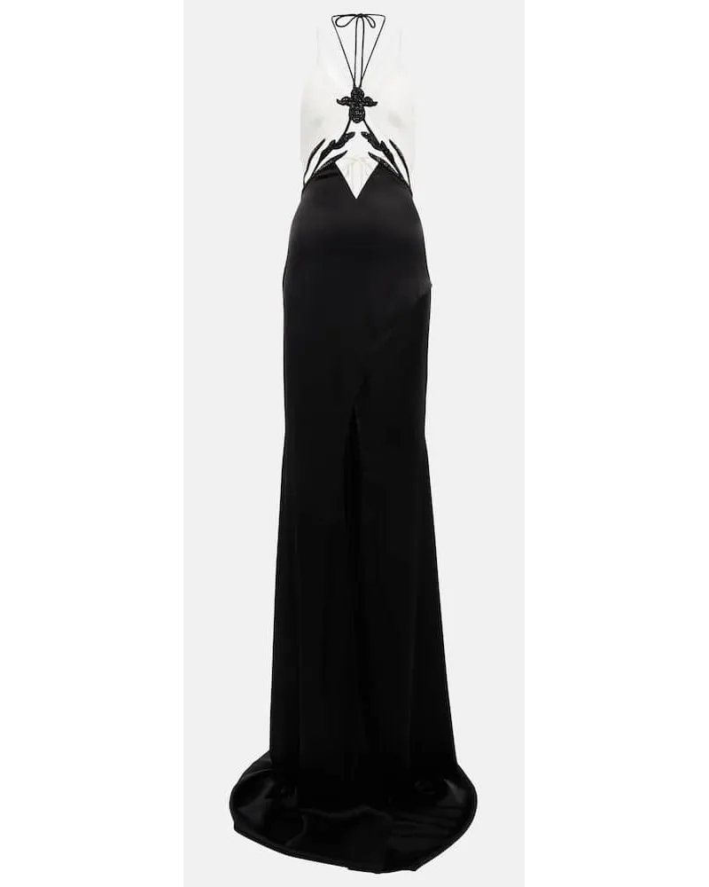 David Koma Verzierte Robe aus Cady und Satin Schwarz