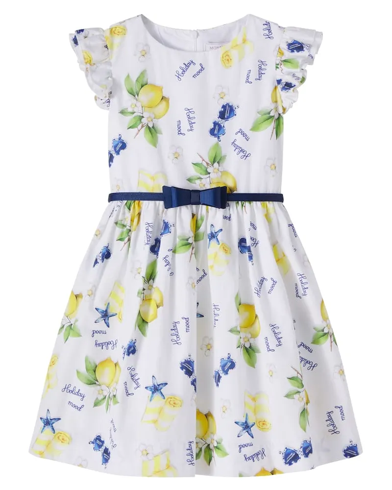 Monnalisa Bedrucktes Kleid aus Baumwolle Weiß