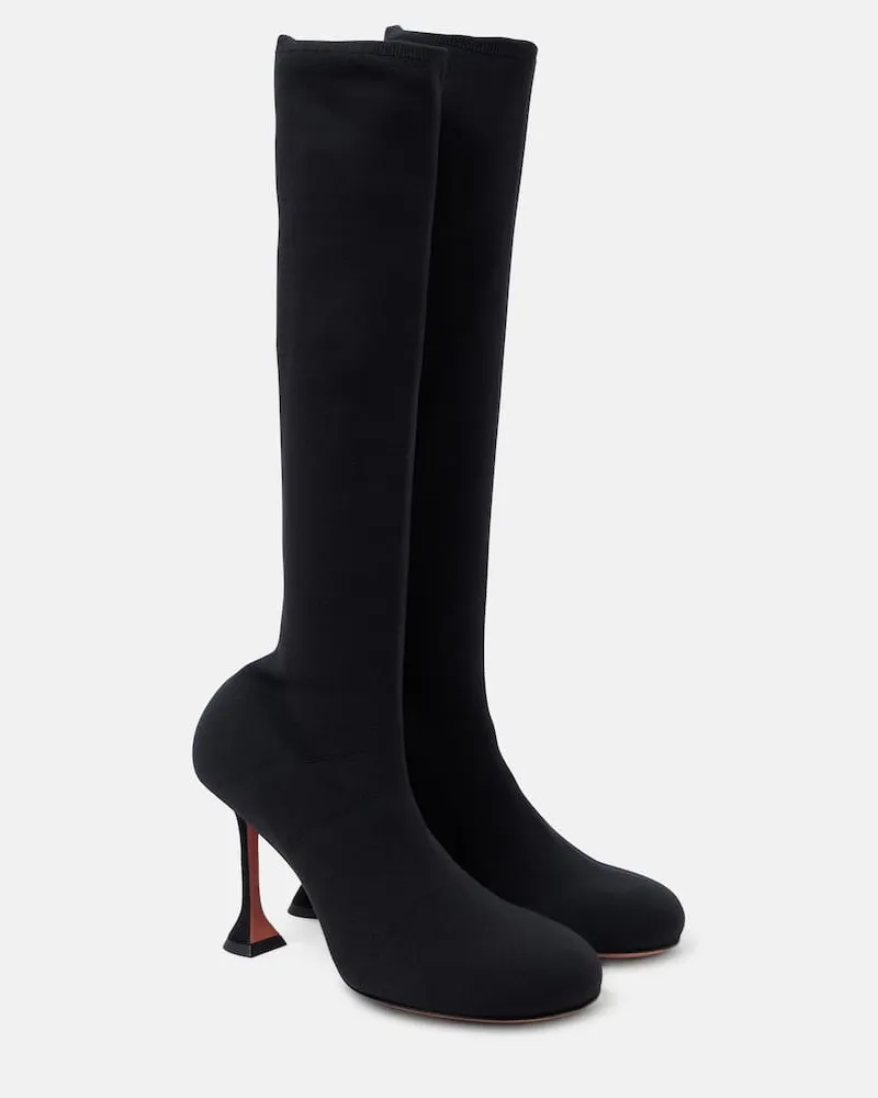 Amina Muaddi Stiefel Veneda 95 aus Strick Schwarz