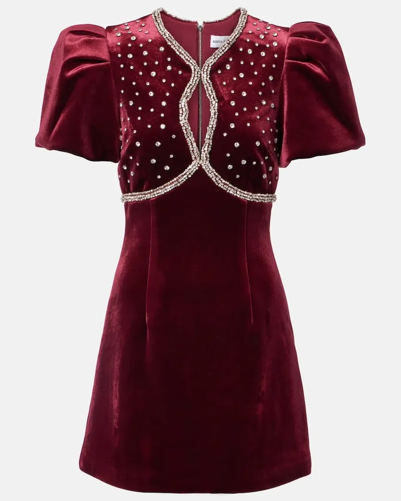 Rebecca Vallance Minikleid Edwiena aus Samt mit Kristallen Burgunderrot