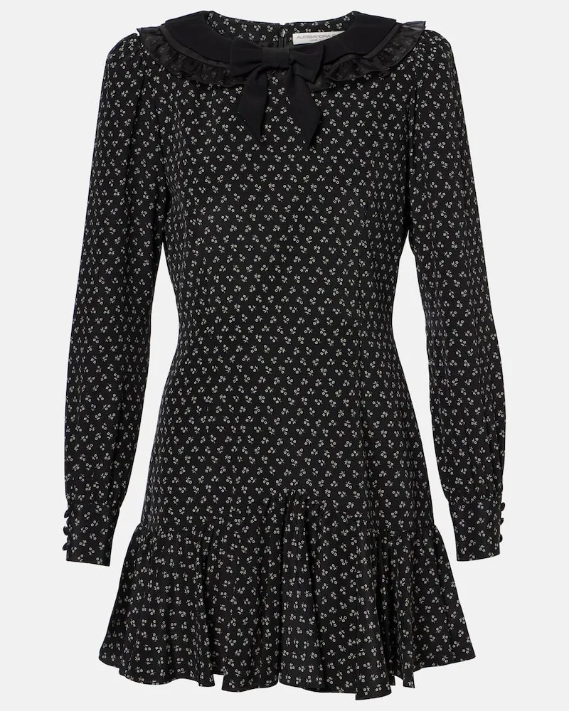 Alessandra Rich Bedrucktes Minikleid aus Seide Schwarz
