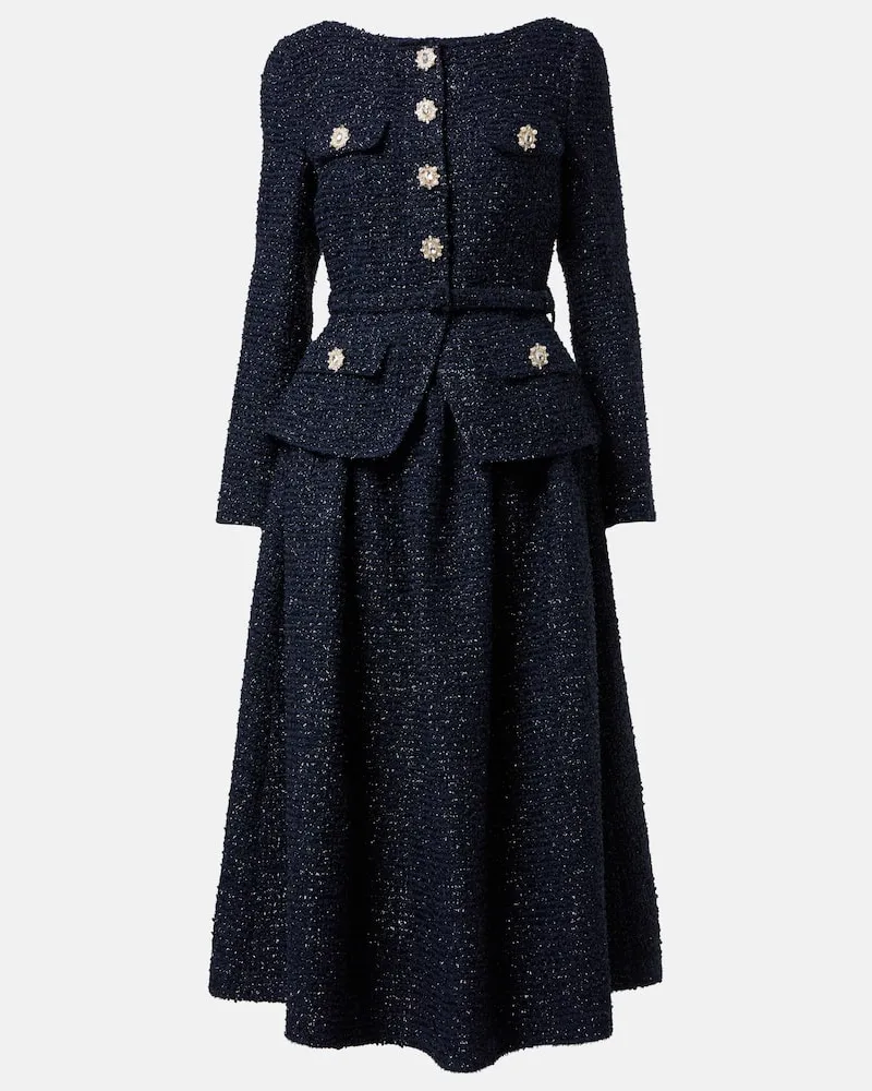 Self-Portrait Verziertes Midikleid aus Bouclé Blau