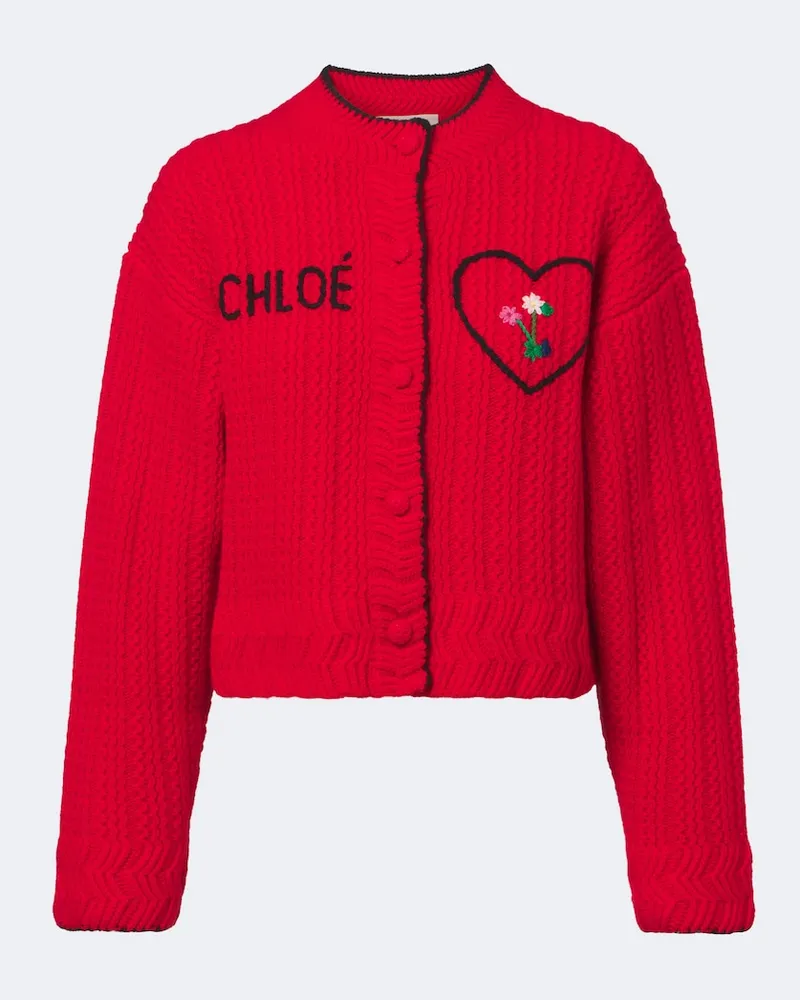 Chloé Chloé Bestickter Cardigan aus Wolle und Kaschmir Rot