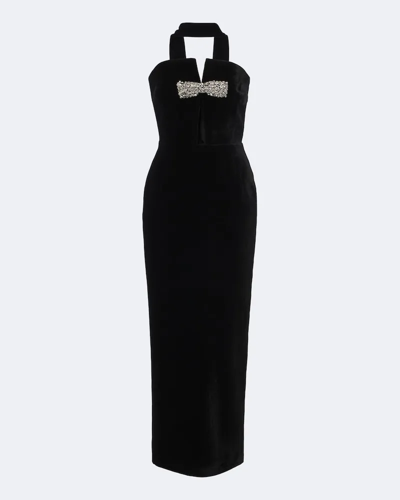 The New Arrivals Ilkyaz Ozel Verzierte Robe Holly aus Samt Schwarz