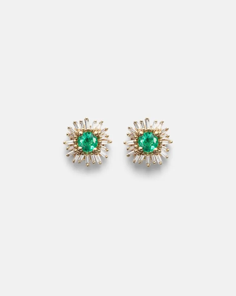 Suzanne Kalan Ohrringe One Of A Kind aus 18kt Gelbgold mit Diamanten und Smaragden Gold