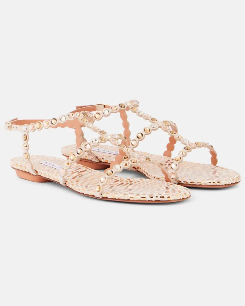 Aquazzura Sandalen Tequila aus Leder mit Kristallen Beige