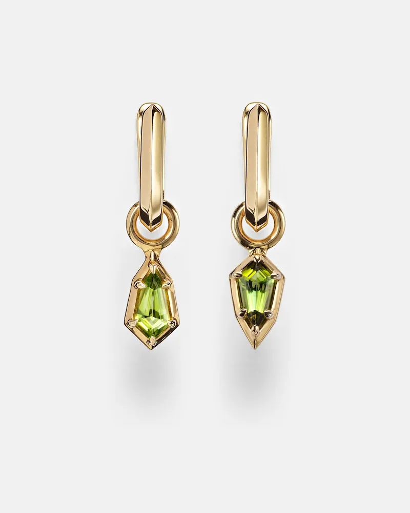 Stone & Strand Ohrringe Knife Edge Shield aus 14kt Gelbgold mit grünem Turmalin Gold