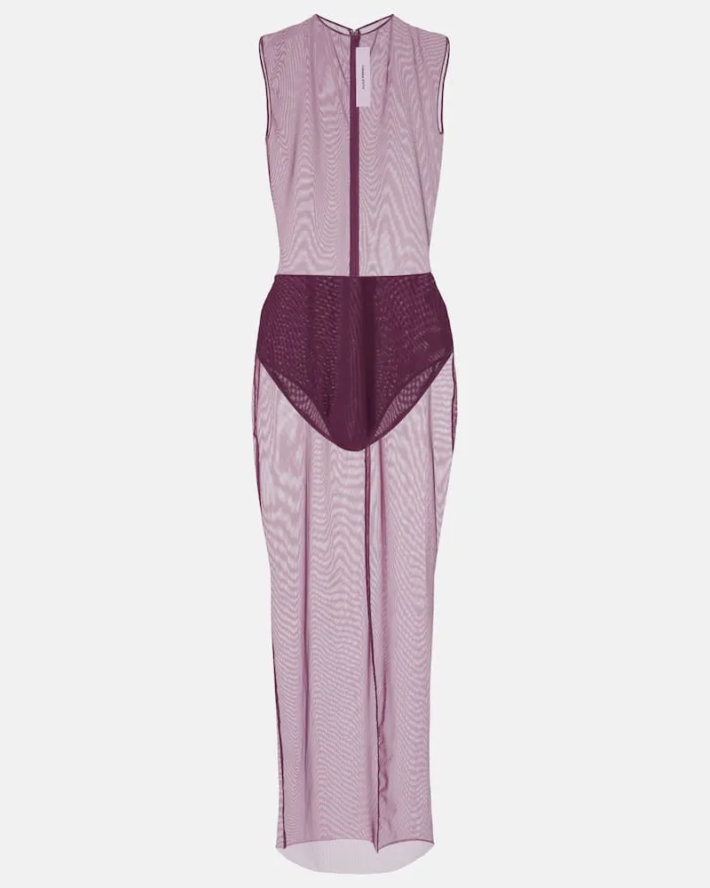 Alex Perry Midikleid aus Mesh Burgunderrot