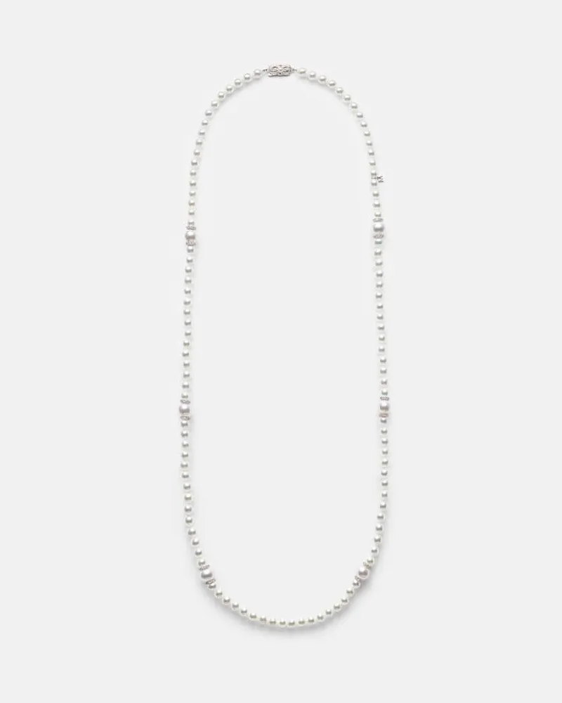 Mikimoto Halskette aus Südseeperlen mit 18kt Weißgold und Diamanten Silber