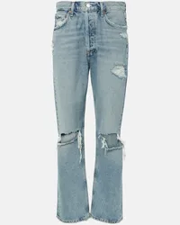 AGOLDE Distressed Mid-Rise Straight Jeans 90s Blau