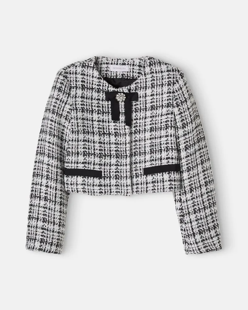 Monnalisa Verzierte Jacke aus Bouclé Schwarz