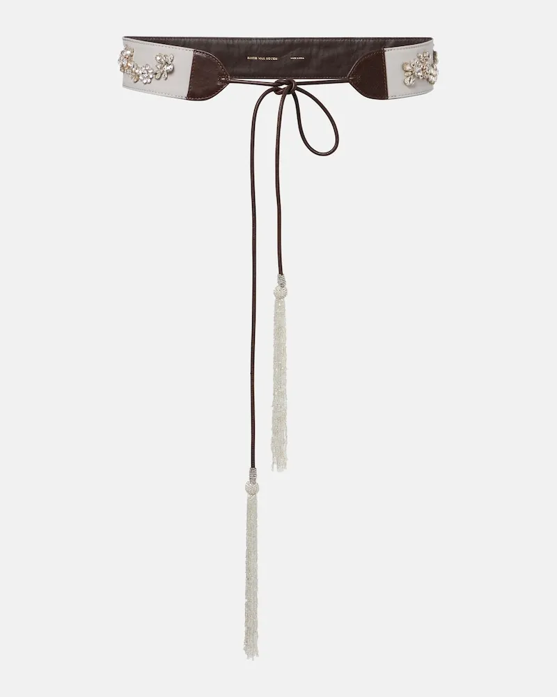 Dries van Noten Gürtel aus mit Kristallen und Leder Grau