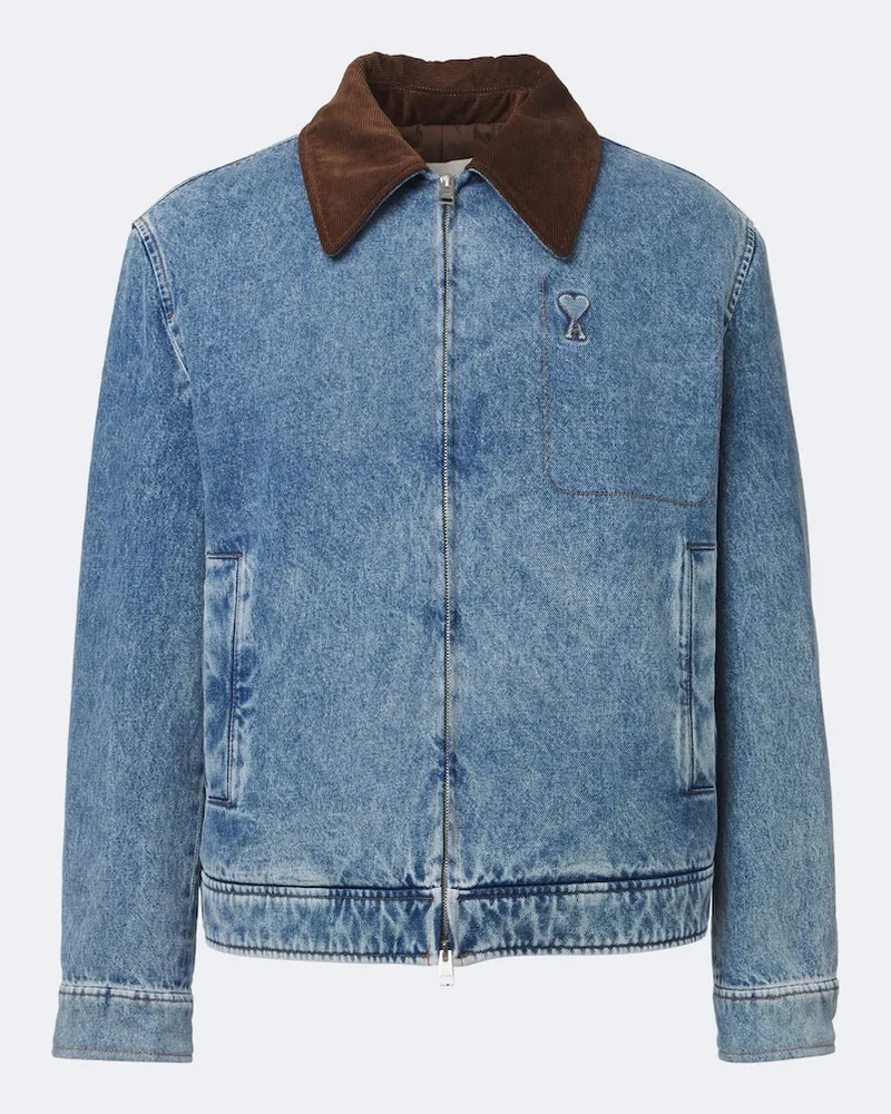 AMI Paris Ami de Coeur Jacke aus Denim mit Cord Blau