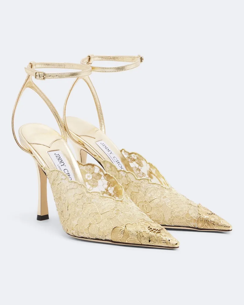Jimmy Choo Verzierte Slingback-Pumps Faiz aus Spitze Gold