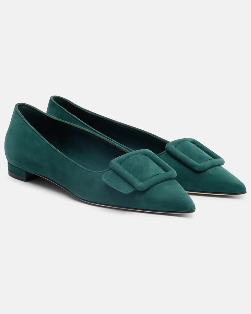 Manolo Blahnik Ballerinas Maysale aus Veloursleder Grün
