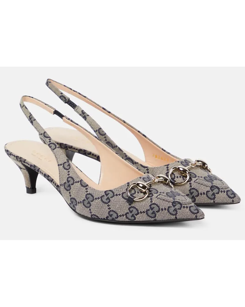 Gucci Slingback-Pumps Horsebit GG aus Canvas Beige