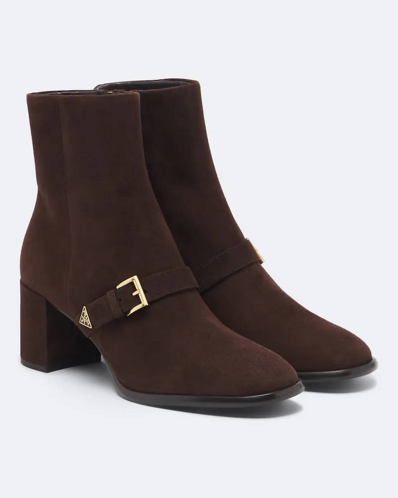 Prada Ankle Boots aus Veloursleder Braun