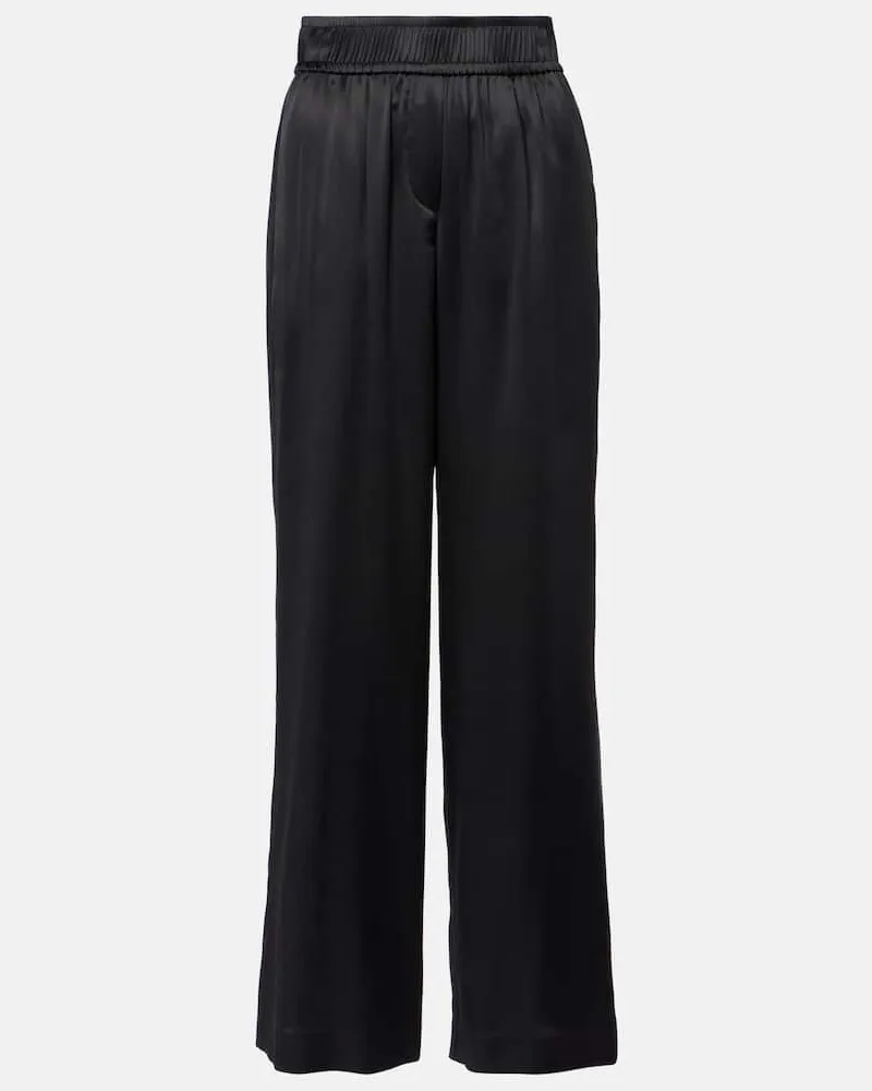 Brunello Cucinelli Weite Hose aus einem Seidengemisch Schwarz