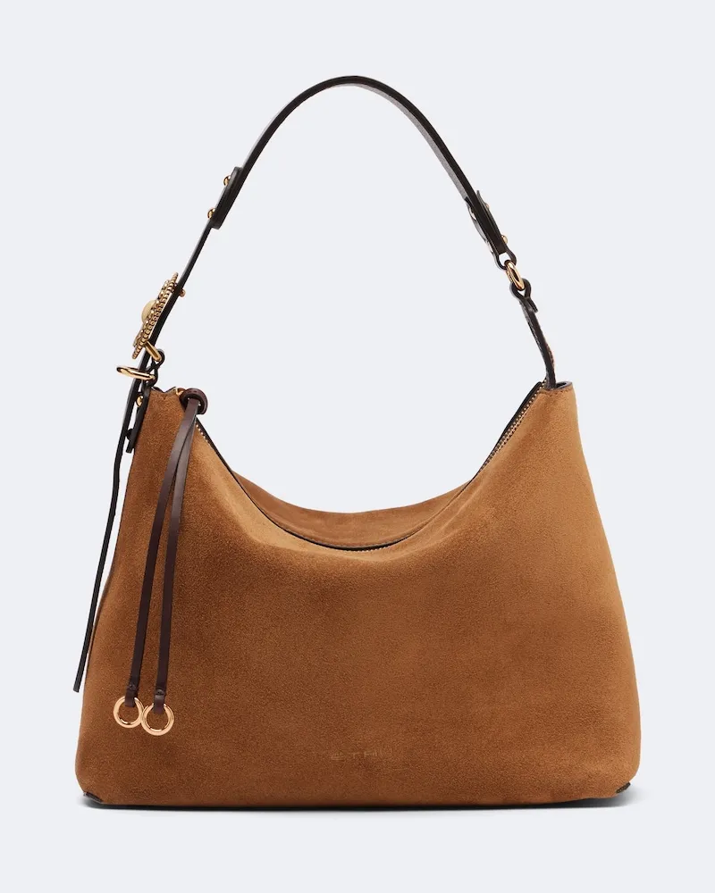 Etro Schultertasche Medium aus Veloursleder Braun