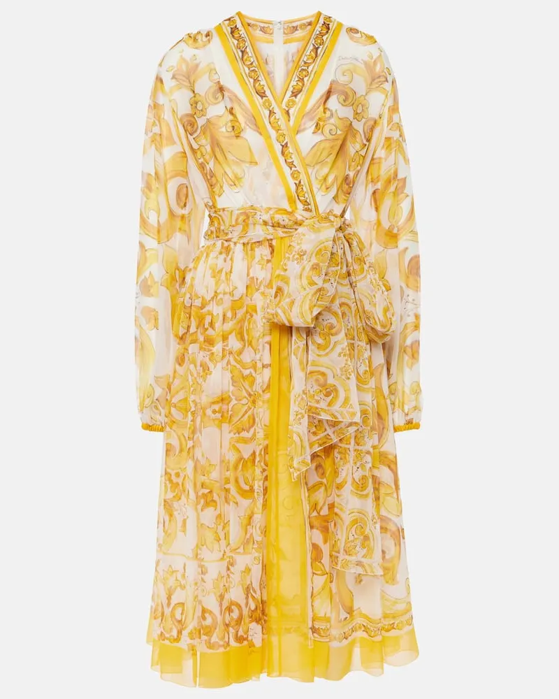 Dolce & Gabbana Midikleid Majolica aus Seidenchiffon Gelb