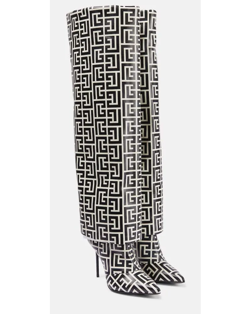Balmain Bedruckte Stiefel Ariel aus Leder Beige