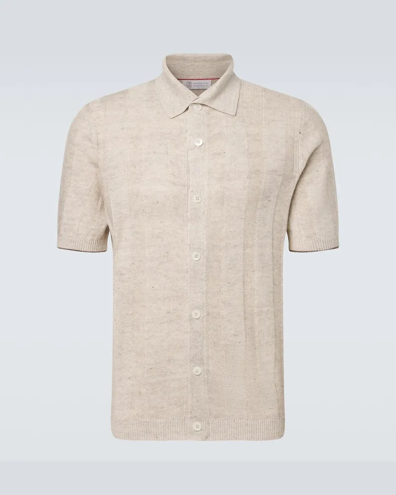 Brunello Cucinelli Polopullover aus Leinen und Baumwolle Weiß