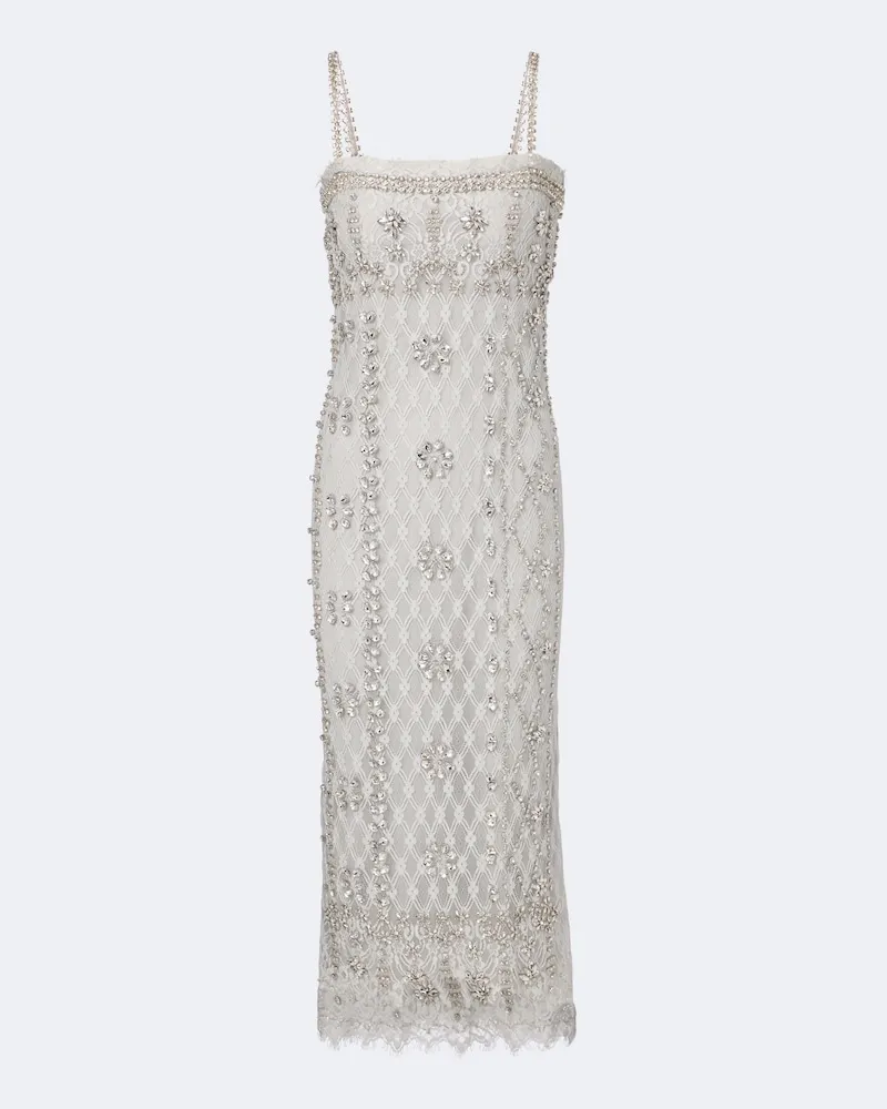 COSTARELLOS Cocktailkleid Leona aus Spitze mit Zierperlen Grau
