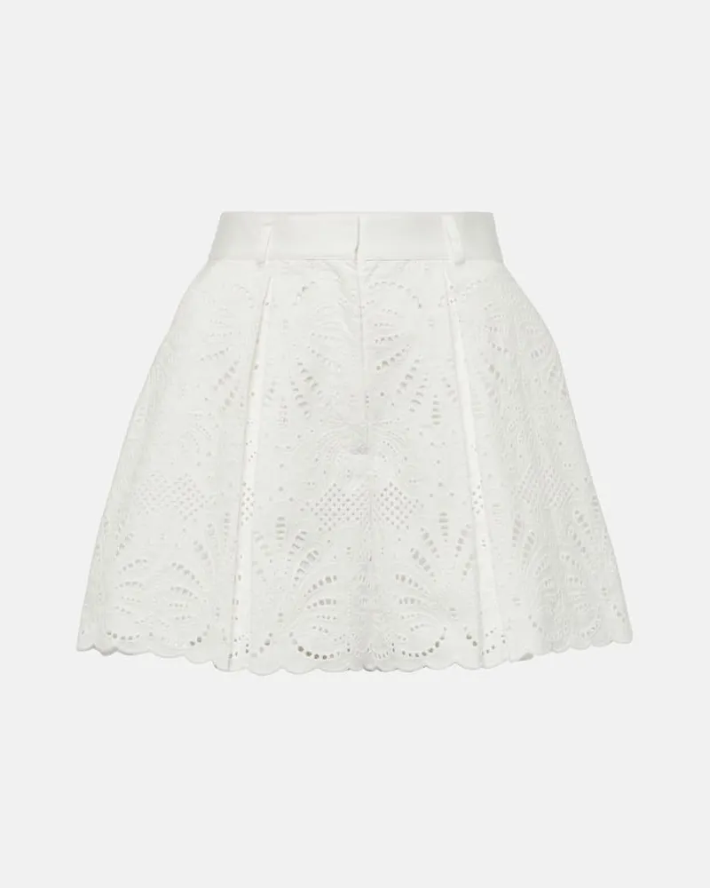 Self-Portrait Bestickte High-Rise Shorts aus Baumwolle Weiã