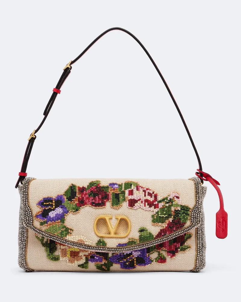 Valentino Garavani Verzierte Schultertasche DeVain Small aus Canvas Multicolor