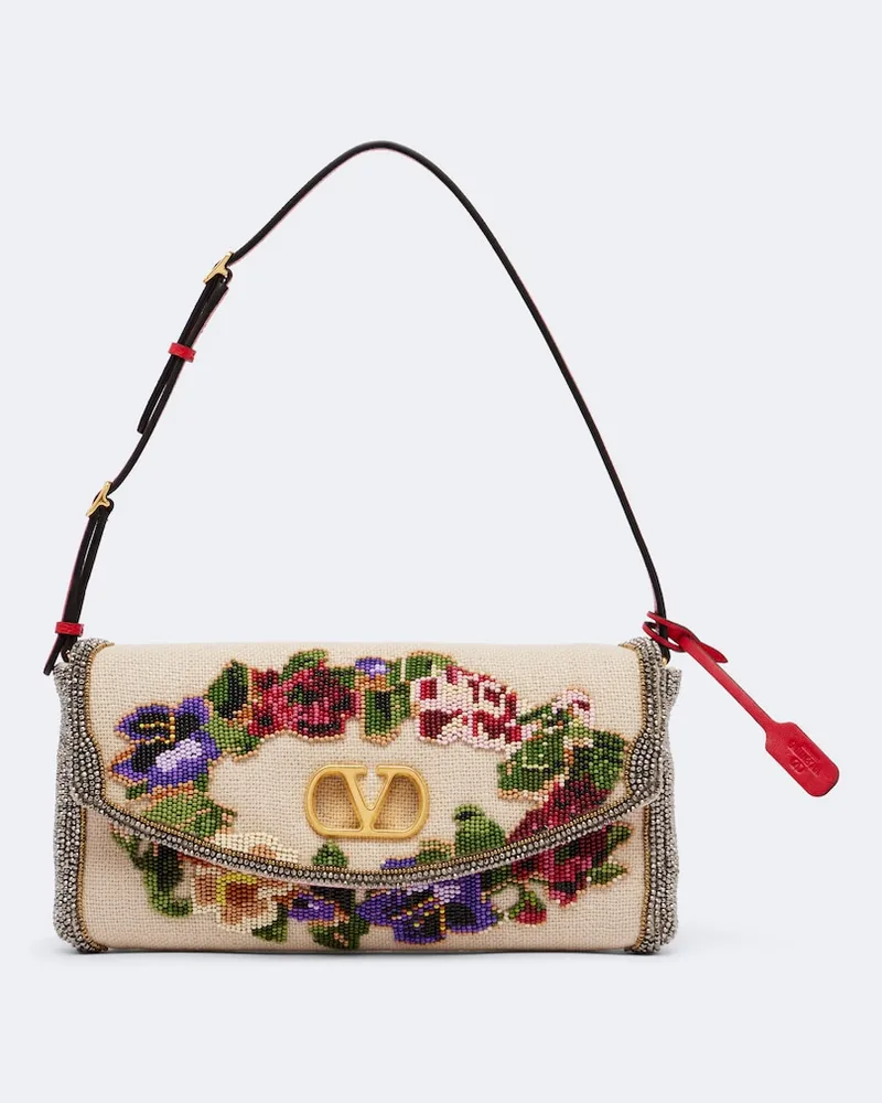Valentino Garavani Verzierte Schultertasche DeVain Small aus Canvas Multicolor