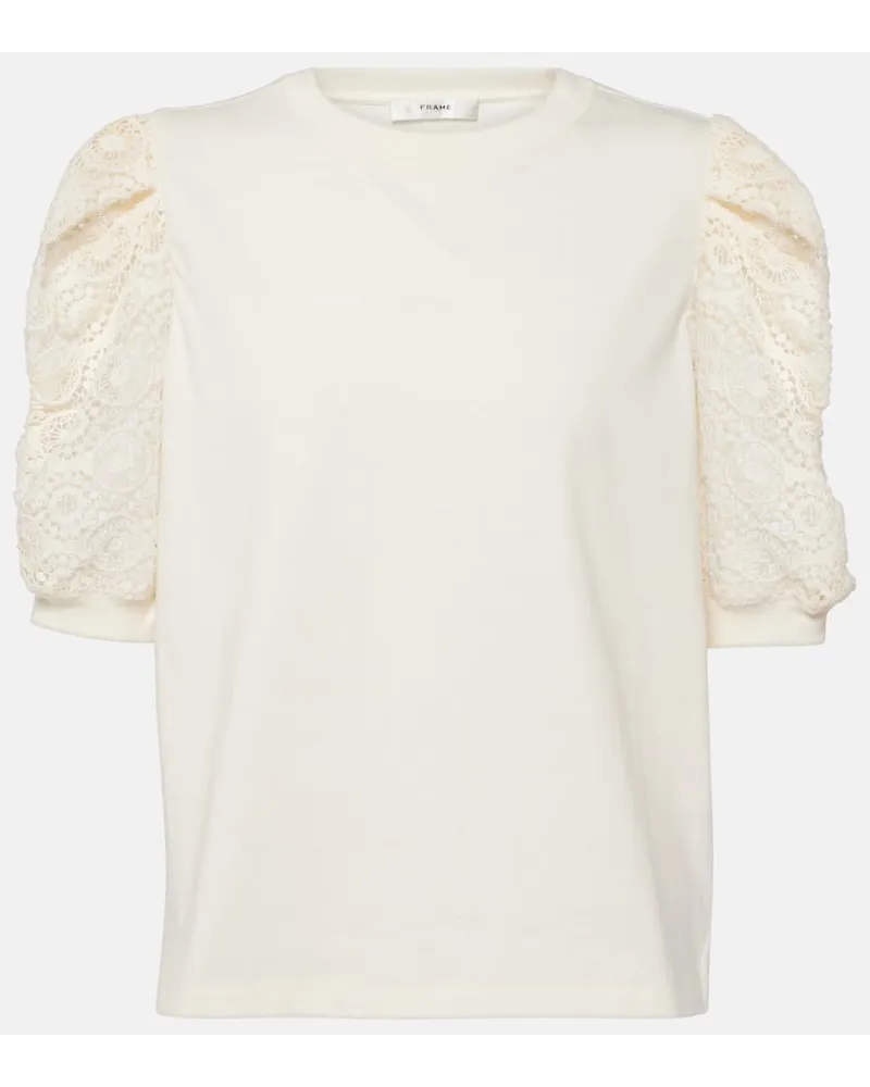 Frame Denim Top Frankie aus Baumwoll-Jersey mit Spitze Nude